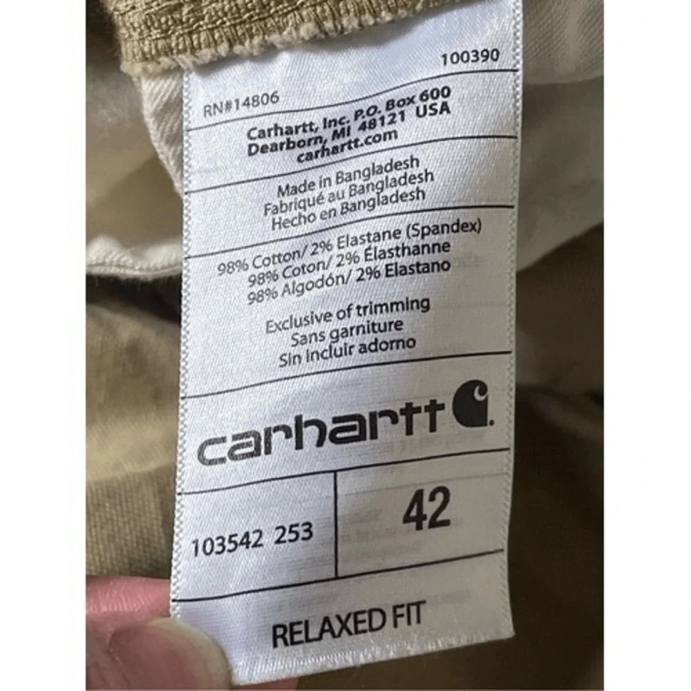 Carhartt Mens Relaxed‎ Fit Cargo Shorts Tan Khaki Cotton Canvas 103542 Size 42